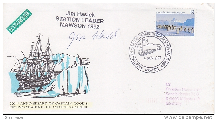 AAT 1992 Australian National Antarctic Research Expeditions Cover Ca Mawson, Signature (26983) - Covers & Documents