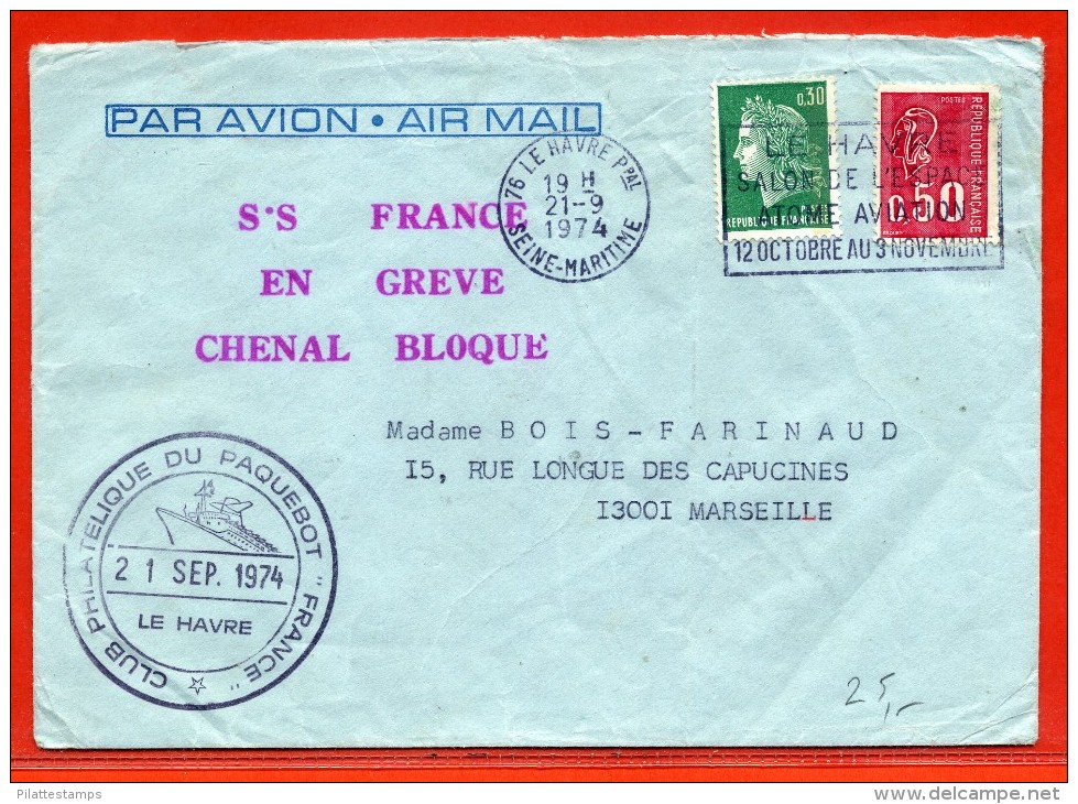 FRANCE LETTRE SS FRANCE EN GREVE DE 1974 DU HAVRE - Other & Unclassified