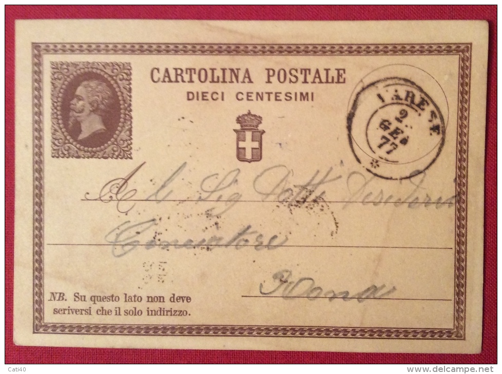 VARESE  ANNULLO DOPPIO CERCHIO SU INTERO POSTALE N.1 _ PER ROMA IN DATA 22 GENNAIO 1877 - Interi Postali