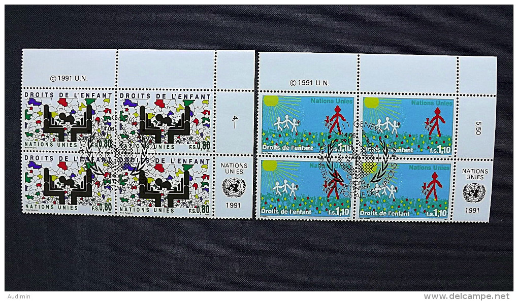 UNO-Genf 202/3 Eckrandviererblock ´B´, Oo/ESST, Konvention Der Vereinten Nationen über Die Rechte Des Kindes - Used Stamps