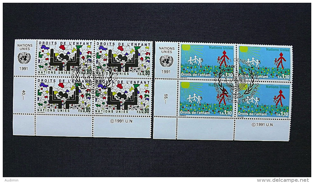 UNO-Genf 202/3 Eckrandviererblock ´C´, Oo/ESST, Konvention Der Vereinten Nationen über Die Rechte Des Kindes - Used Stamps