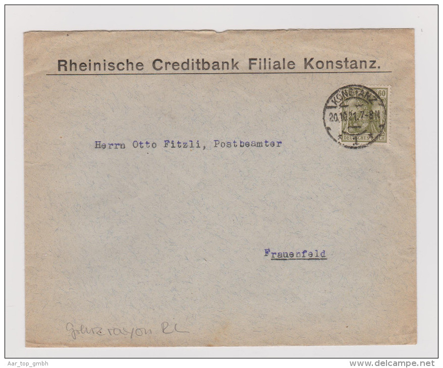 DR 1921-10-20 Konstanz RL Grenzrayon Brief Nach Frauenfeld Mit 60Pf. EF - Lettres & Documents