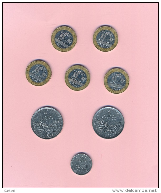 Monnaies En Vrac - B1968-France - Lot 8  Pièces En Francs  ( Type, Nature, Valeur, état... Voir Double Scan) - Envoi Gra - Vrac - Monnaies