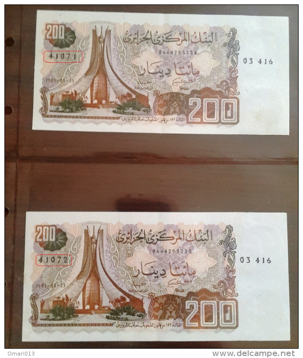 Algérie -  200 DINARS 1983 (2 Billets) - Pick 135 NEUF (UNC): Numéros Qui Se Suivent: 41071/41072 - Algeria