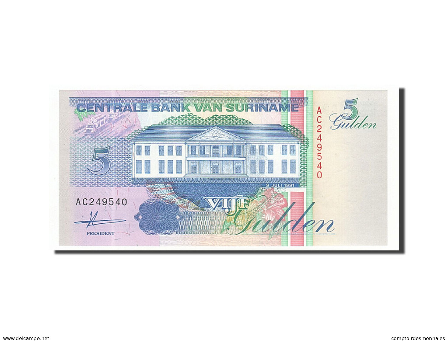 Billet, Suriname, 5 Gulden, 1991, 1991-07-09, KM:136a, NEUF - Surinam