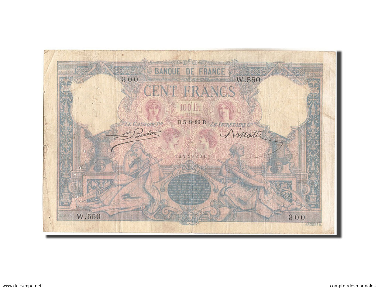 Billet, France, 100 Francs, 100 F 1888-1909 ''Bleu Et Rose'', 1889, 1889-08-05 - 100 F 1888-1909 ''Bleu Et Rose''