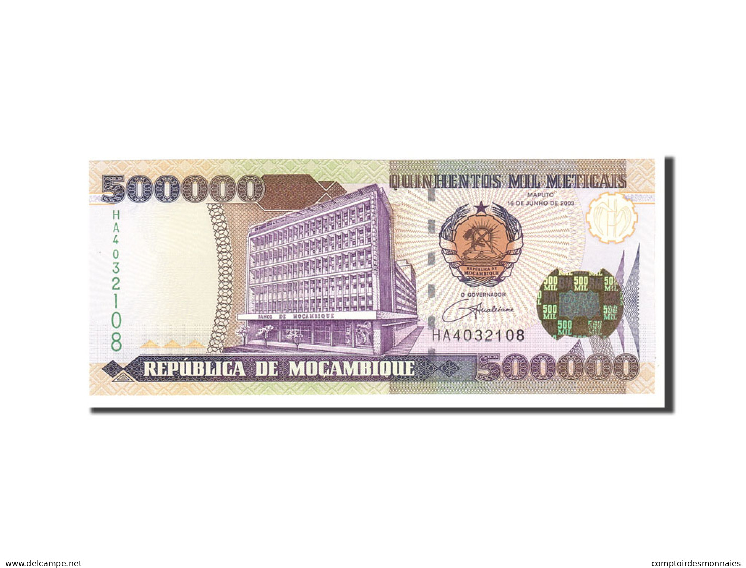 Billet, Mozambique, 500,000 Meticais, 2003, 2003-06-16, KM:142, NEUF - Mozambico