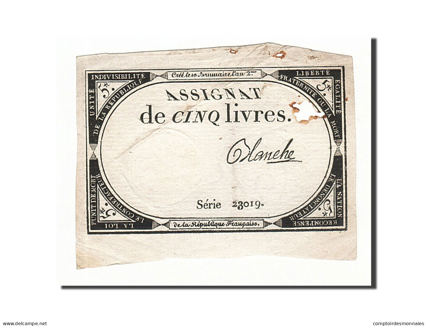 Billet, France, 5 Livres, 1793, 1793-10-31, Blanche, TB, KM:A76, Lafaurie:171 - Assignats