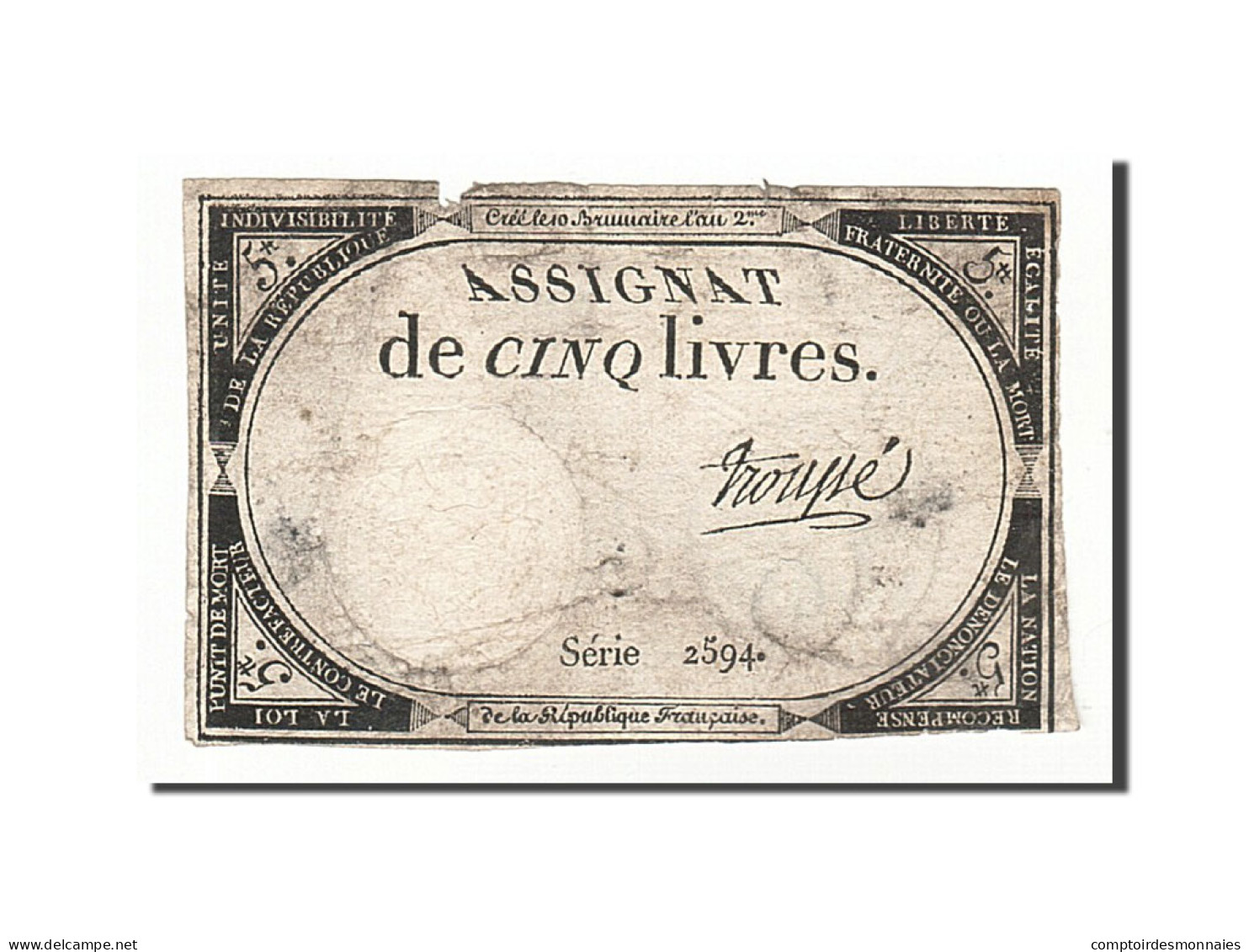 Billet, France, 5 Livres, 1793, 1793-10-31, Troupé, TB, KM:A76, Lafaurie:171 - Assegnati