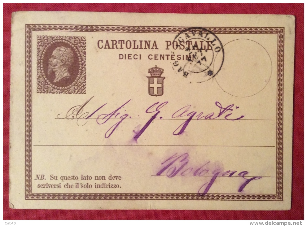 BAGNACAVALLO  ANNULLO DOPPIO CERCHIO  SU INTERO POSTALE N.1 _ PER  BOLOGNA IN DATA 9 SETTEMBRE 1877 - Entero Postal