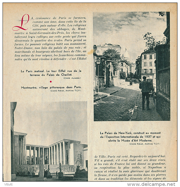 1951 : Document, PARIS (8 Pages Illustrées) La Cité, Le Vert-Gaant, Chaillot, Montmartre, Notre-Dame, Les Tuileries... - Unclassified