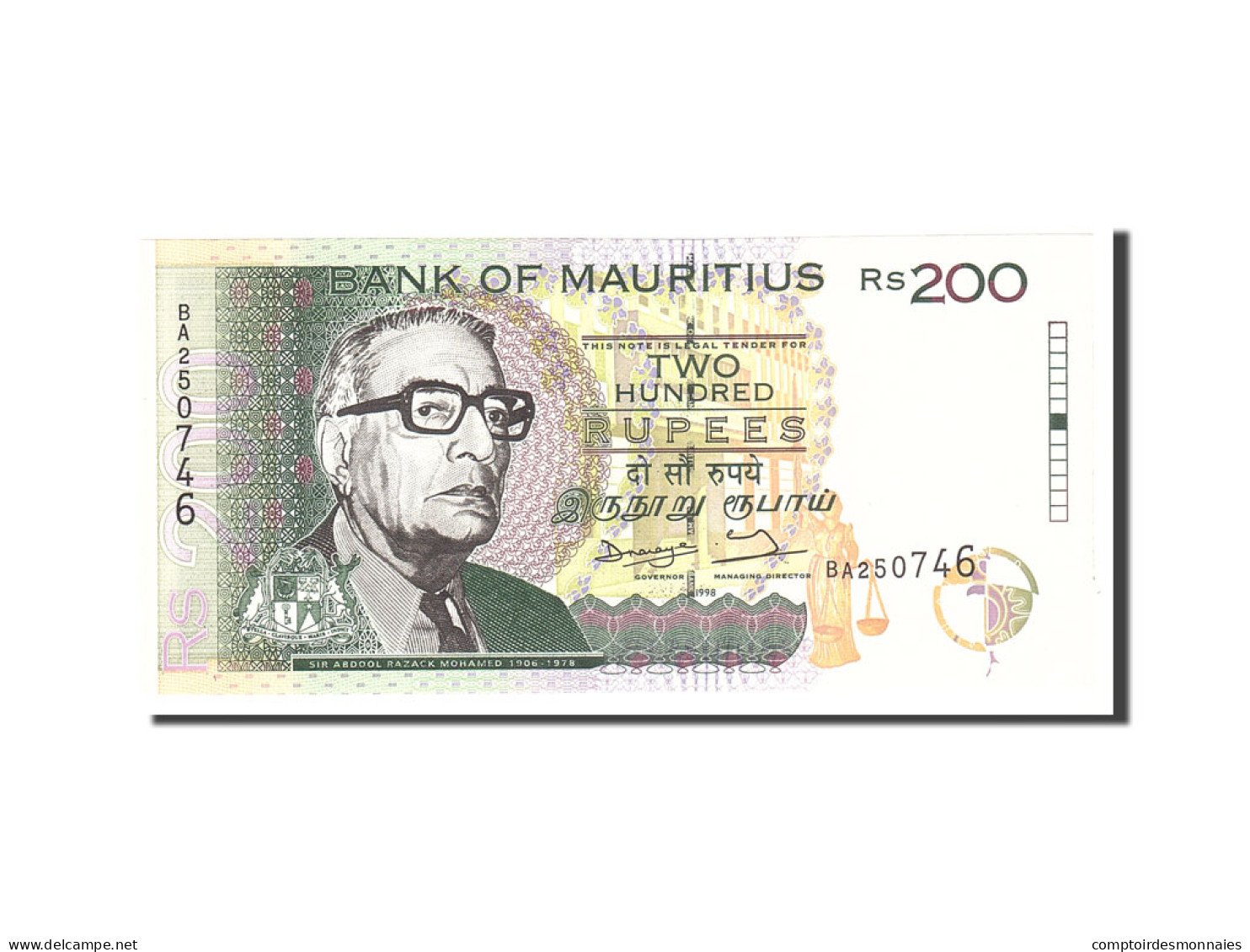 Billet, Mauritius, 200 Rupees, 1998, Undated, KM:45, NEUF - Maurice