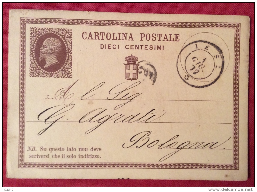 IESI  ANNULLO DOPPIO CERCHIO  SU INTERO POSTALE N.1 _ PER  BOLOGNA IN DATA  4 GIUGNO 1877 - Entiers Postaux