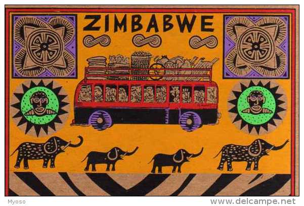 ZIMBABWE Africa Journey, Illustrateur Gilles Bond, Format 16x11 Cm, Sur Papier Recyclable, Elephants ,autocar - Zimbabwe