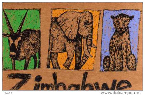 ZIMBABWE Animaux,illustrateur Lidia Milne  Format 16x11 Cm, Sur Papier Recyclable, Elephant, Panthere,antilope - Simbabwe