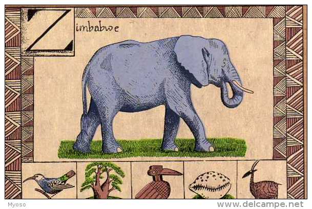ZIMBABWE African Elephaht,illustrateur Gill Bond  Format 16x11 Cm, Sur Papier Recyclable, - Simbabwe