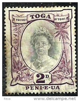 TONGA 2 PENCE PURPLE QUEEN HEAD LIGHTER SHADE 1920 USEDH SG76 READ DESCRIPTION !!! - Tonga (1970-...)