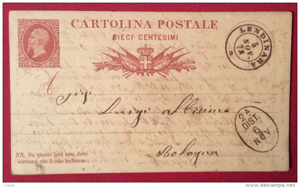 LENDINARA ANNULLO DOPPIO CERCHIO  + Distribuzione Postale SU INTERO POSTALE - 1878 - Interi Postali