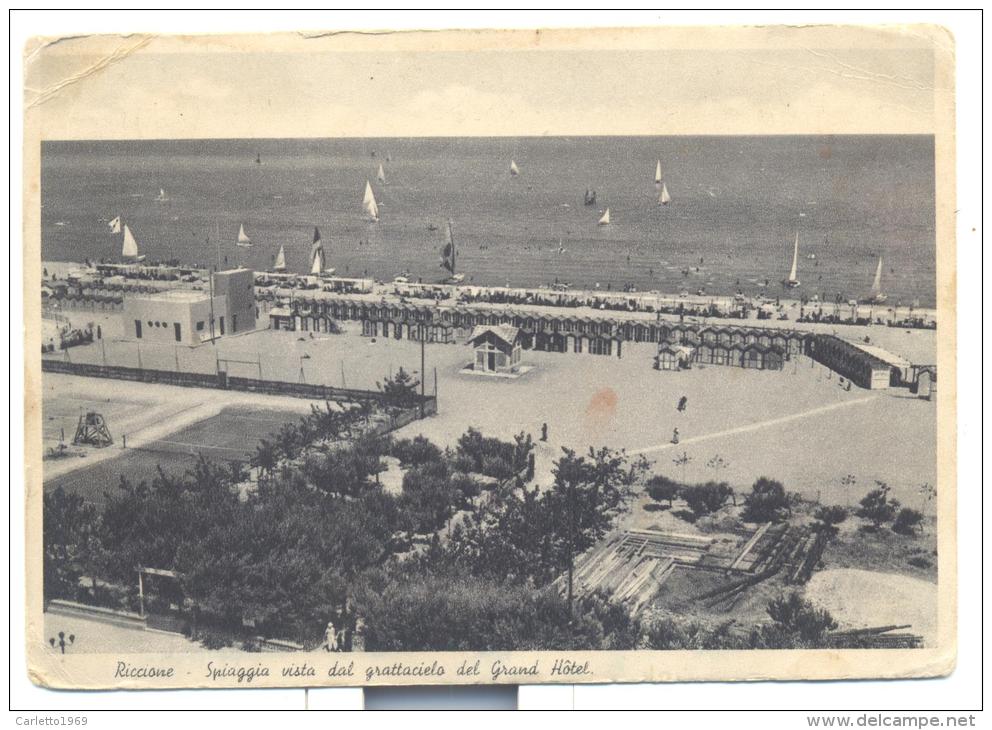 Riccione Spiaggia Vista Dal Grattacielo Del Grand Hotel 1938 Viaggiata Fg - Rimini