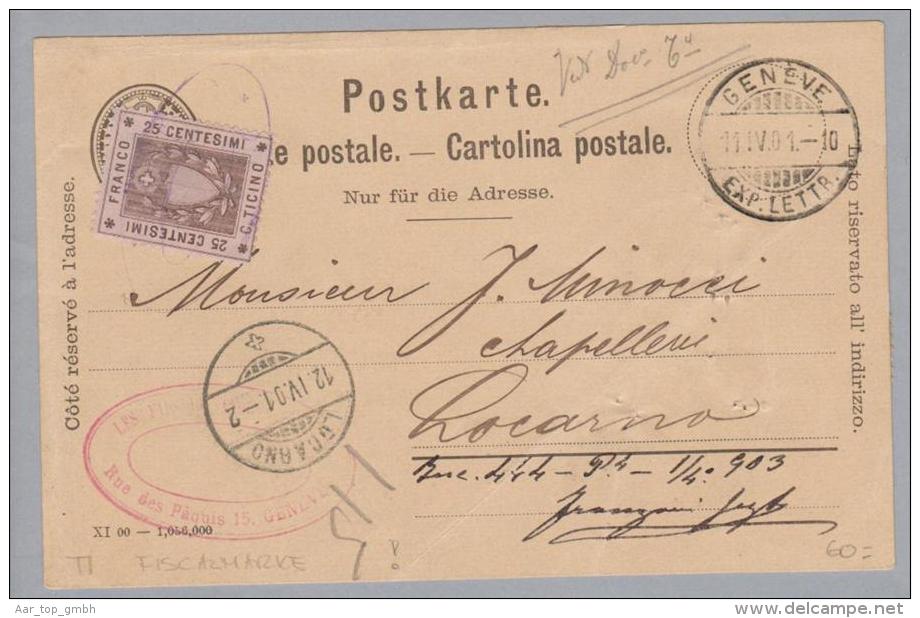 Heimat TI Locarno 1901-04-14 GS Mit Fiscalmarke Selten - Revenue Stamps
