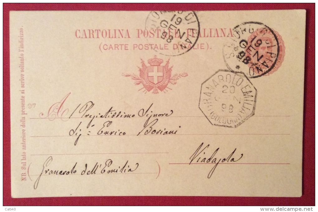 GRAVARONO EMILIA (BOLOGNA) Collettoria + S.GIORGIO DI PIANO SU INTERO POSTALE - 1898 - Interi Postali