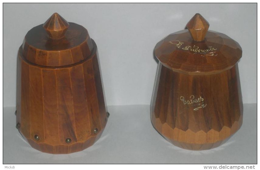 POT A TABAC - 2 POTS A TABACS EN BOIS TOURNE - ANNEES 1930-1950 - TABATIERE - 3 SCANS - Other & Unclassified