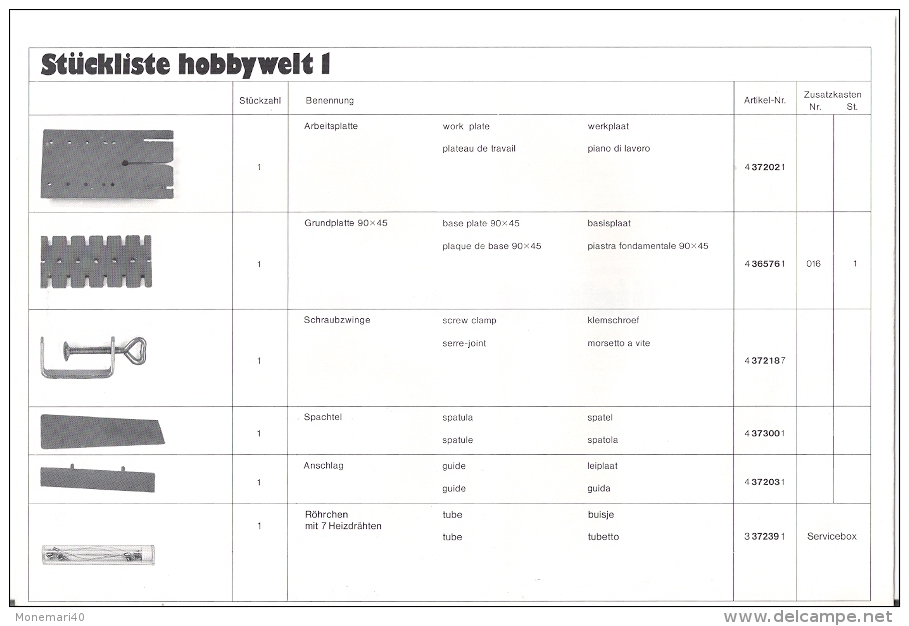 FISCHERTECHNIK - LISTE DE PIECES - Dépliant En Quadrilignue (Anglais, Allemand, Français Et Italien) - Fischertechnik