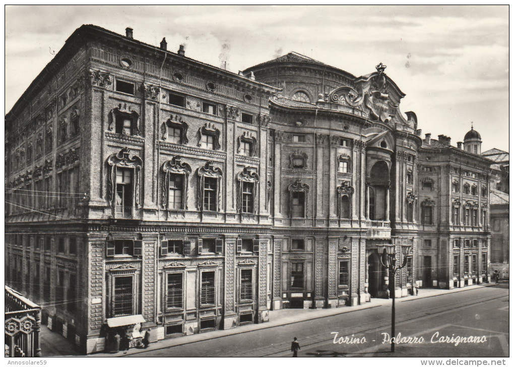 CARTOLINA: TORINO - PALAZZO CARIGNANO (MOVIMENTATA) - VIAGGIATA - F/G - B/N - LEGGI - Palazzo Carignano