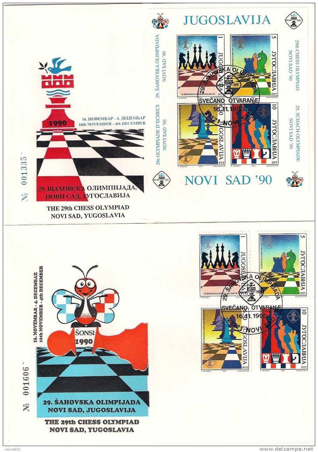 Yugoslavia 1990. The 29th Chess Olympiad Novi Sad, 2 FDC - Schaken