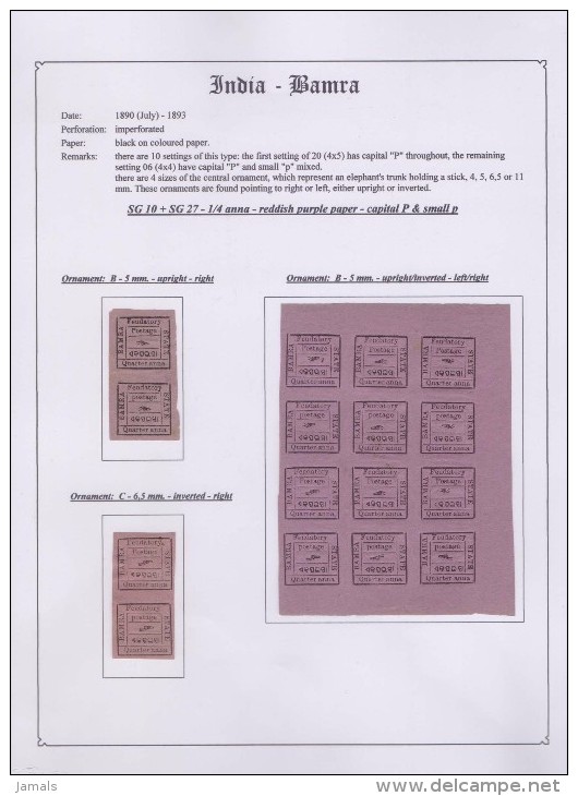 India, Princely State BAMRA, Block Of 12 With Error, 2 Pairs With Error, Collection Page Inde Indien - Bamra
