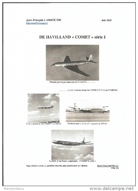 COMET - DH 106 Histoire Succincte En 33 Pages ( AIR FRANCE - U.A.T. Et Autres Compagnies) Format A4 - Posta Aerea E Storia Aviazione