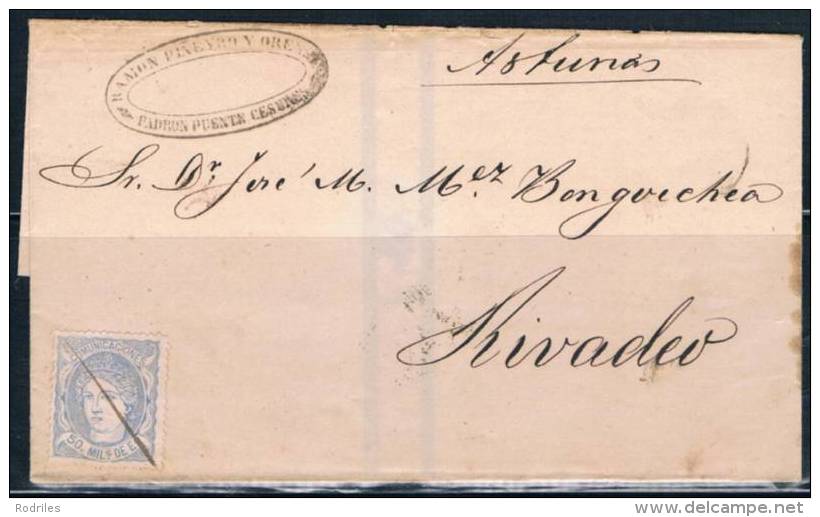 1872.- PUENTES CESURES A RIVADEO - Lettres & Documents