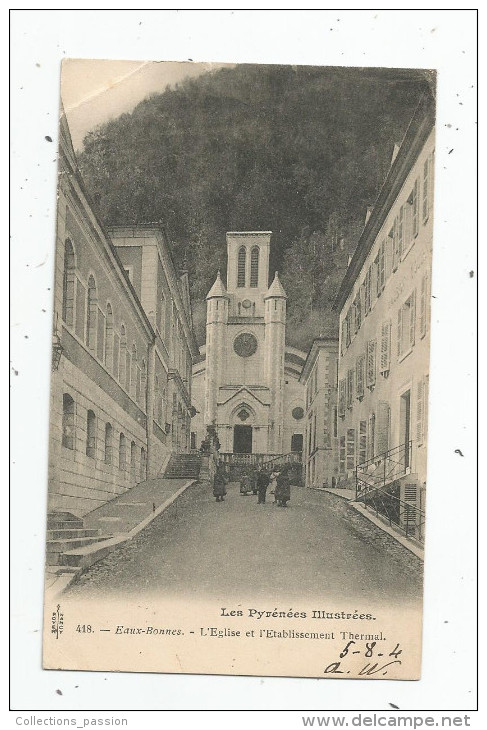 Cp , 64 , EAUX BONNES , L'église Et L'établissement Thermal , Dos Simple , Voyagée 1904 - Eaux Bonnes