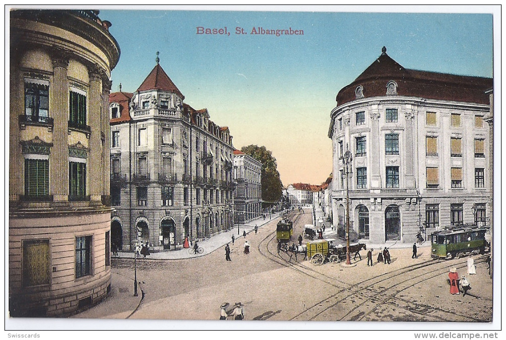 BASEL: St.Albangraben, Strassenbahn, Paketpost Mit Pferd ~1910 - Autres & Non Classés