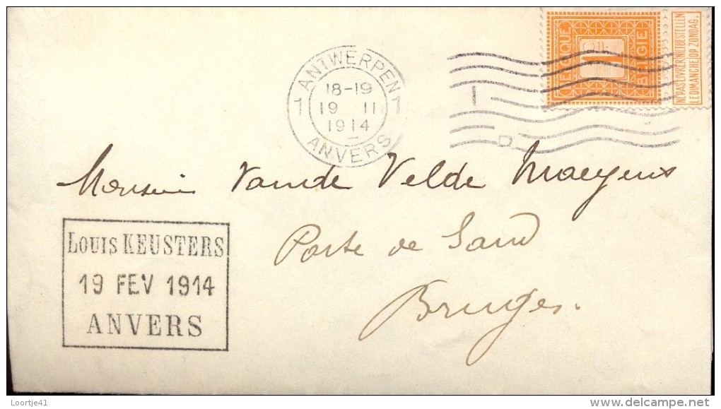 Brief Lettre Louis Keusters Anvers Antwerpen - Naar Brugge 1914 - Letter Covers