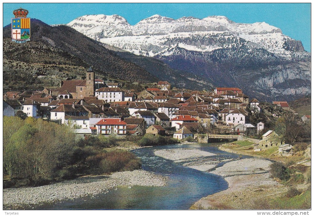 POSTAL DE HECHO DE UNA VISTA GENERAL Y EL RIO ARAGON SUBORDAN (HUESCA) (FOTO PEÑARROYA) - Huesca