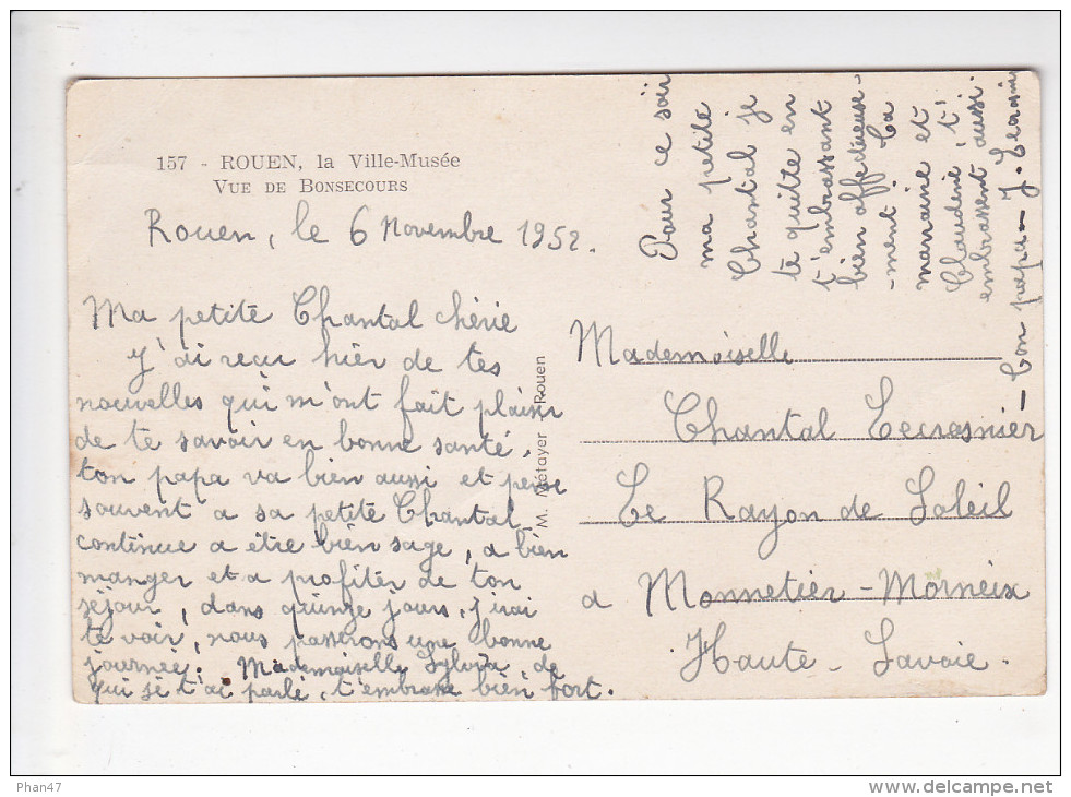 BONSECOURS (76 Seine Mar) Rouen La Ville-Musée Vue De Bonsecours, Ed. M.Métayer 1952 Lecrosnier - Bonsecours