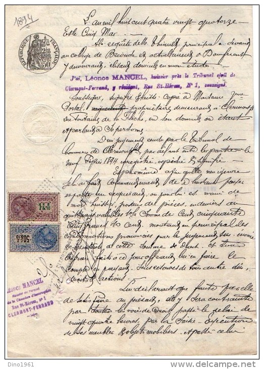 VP2717   - Acte Entre Mr THIAULD à BRIOUDE & Mme PORTAL De CLERMONT FERRAND - Manuscripts