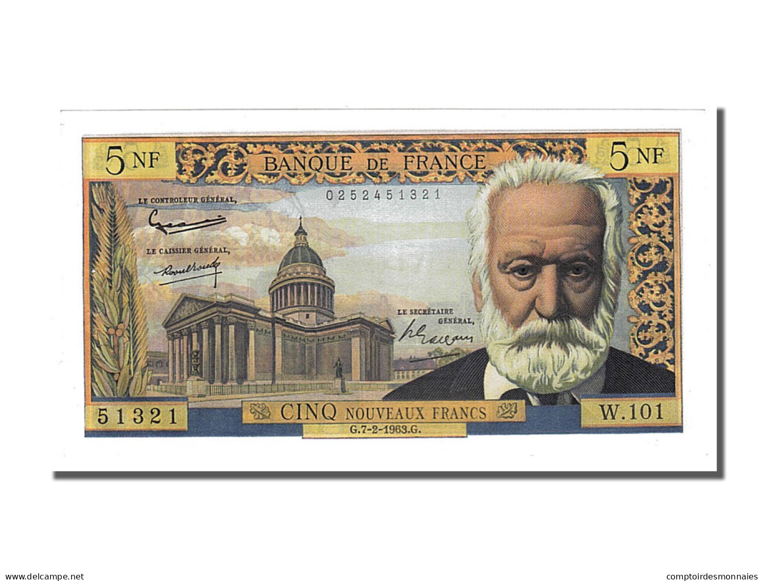 Billet, France, 5 Nouveaux Francs, 5 NF 1959-1965 ''Victor Hugo'', 1963 - 5 NF 1959-1965 ''Victor Hugo''