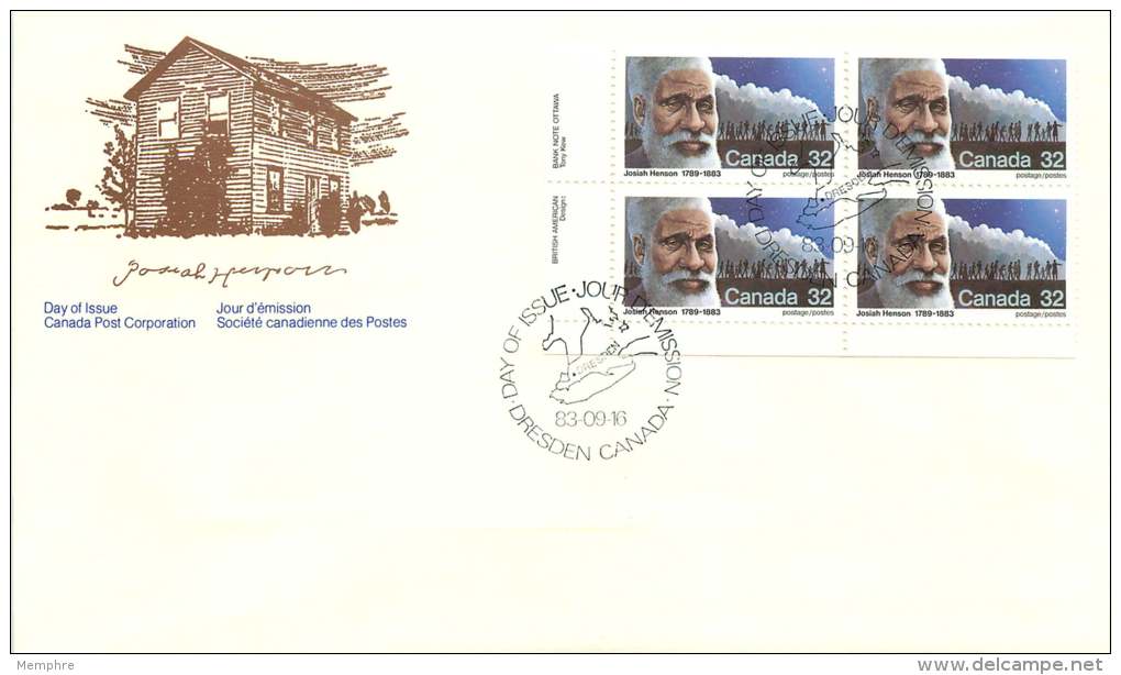 1983  Josiah Henson, Anti-slavery Activist   LL Plate Block  Sc 997 - 1981-1990