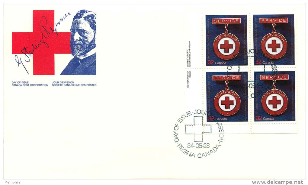 1984  Canadian Red Cross    LL Plate Block  Sc 1013 - 1981-1990
