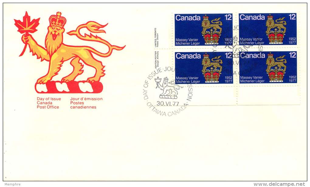 1977   Canadian Governors General   LL Plate Block  Sc 735 - 1971-1980