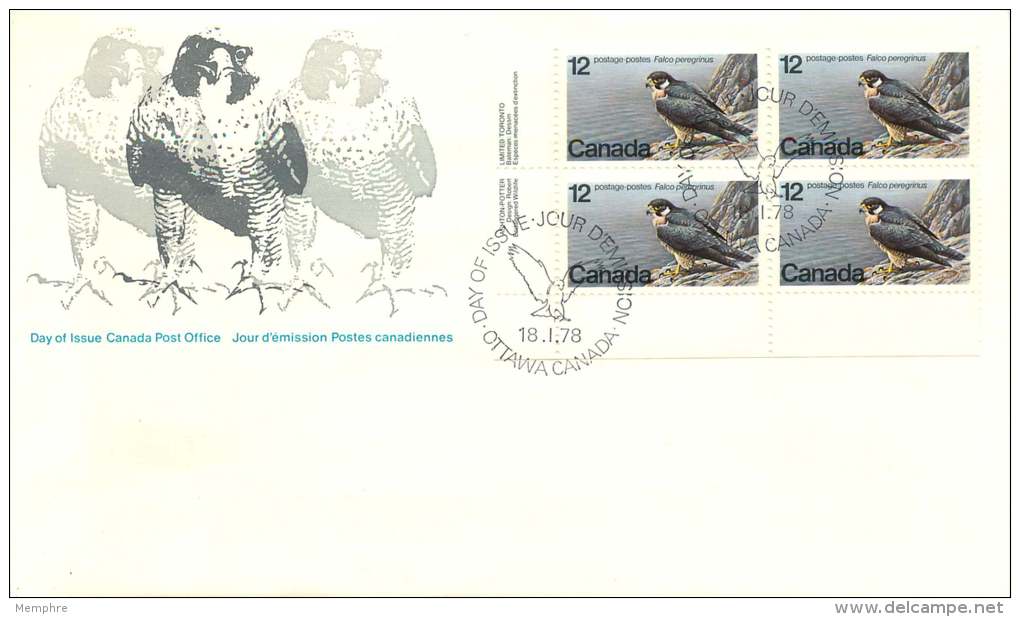 1978  Peregrine Falcon  LL Plate Block  Sc 752 - 1971-1980