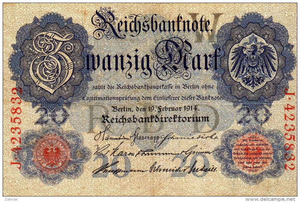 Reichsbanknote - Zwanzig Mark - 20 - W - J. 4235832 - 20 Mark