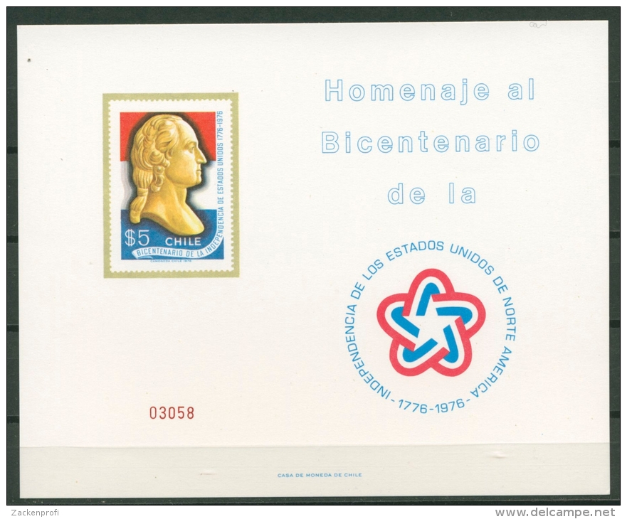 Chile 1976 Amerika Präsident G.Washington 857 Gedenkblatt Postfrisch (C22806) - Chile