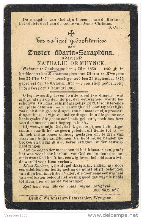 KOOLSKAMP - WINGENE , Doodsprentje Van ZUSTER MARIA-SERAPHINA (Nathalie DeMuynck) + 1905 - Religion & Esotérisme