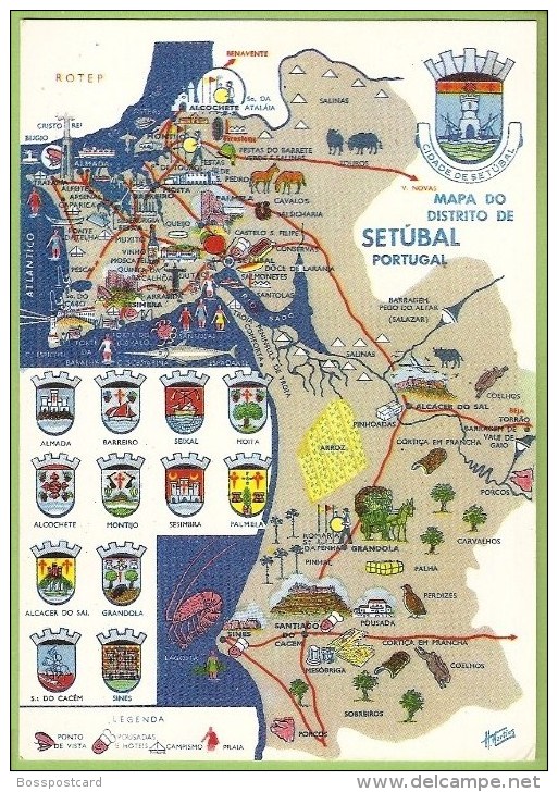 Setúbal - Mapa - Brasão - Almada - Sesimbra - Seixal - Montijo - Sines - Costa Da Caparica - Cacilhas - Grândola - Map - Setúbal