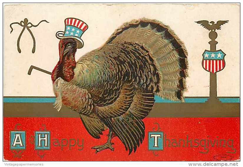 234567-Thanksgiving, M.W. Taggart No 609-1, Turkey Wearing A Patriotic Uncle Sam Top Hat, Embossed Litho - Thanksgiving