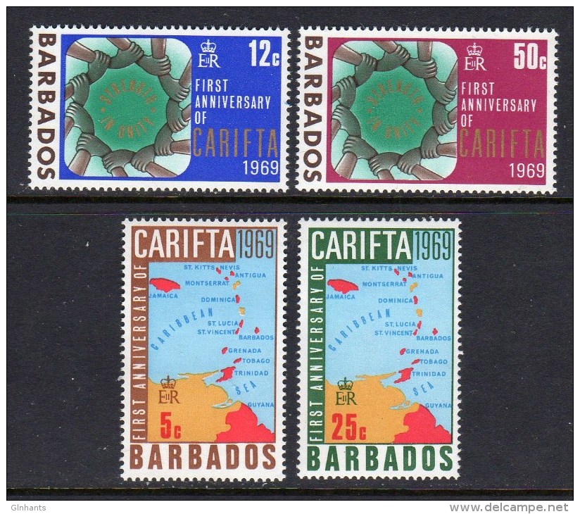 BARBADOS - 1969 CARIFTA SET (4V) FINE MNH ** SG386-389 - Barbados (1966-...)