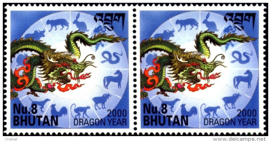 BHUTAN-YEAR OF DRAGON-2000-MILLENNIUM-PAIR-8Nu-MNH-B3-473 - Bhutan